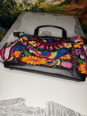 Nena & Co. Multicolor Embroidered Canvas Tote with Black Trim